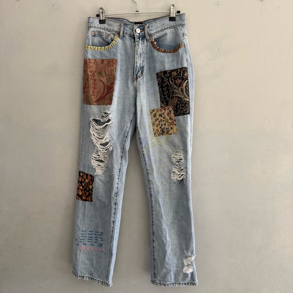 BDG Cowboy Jeans High Waisted Light Blue Patchwork Women Jeans - Picture 3 of 9